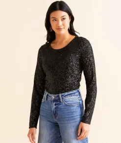Z Supply Aurora Sequin Cropped Top Black Outlet