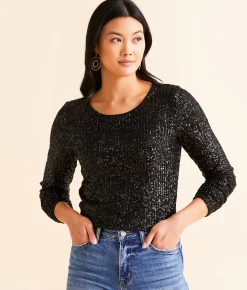 Z Supply Aurora Sequin Cropped Top Black Outlet
