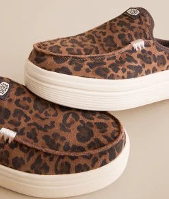 HEYDUDE™ Austin Lift Leopard Leather Mule Shoe Brown Leopard