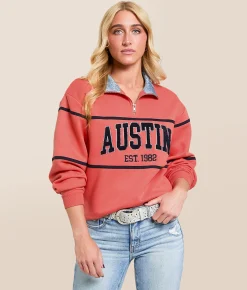 Modish Rebel Austin Quarter Zip Pullover Spiced Coral