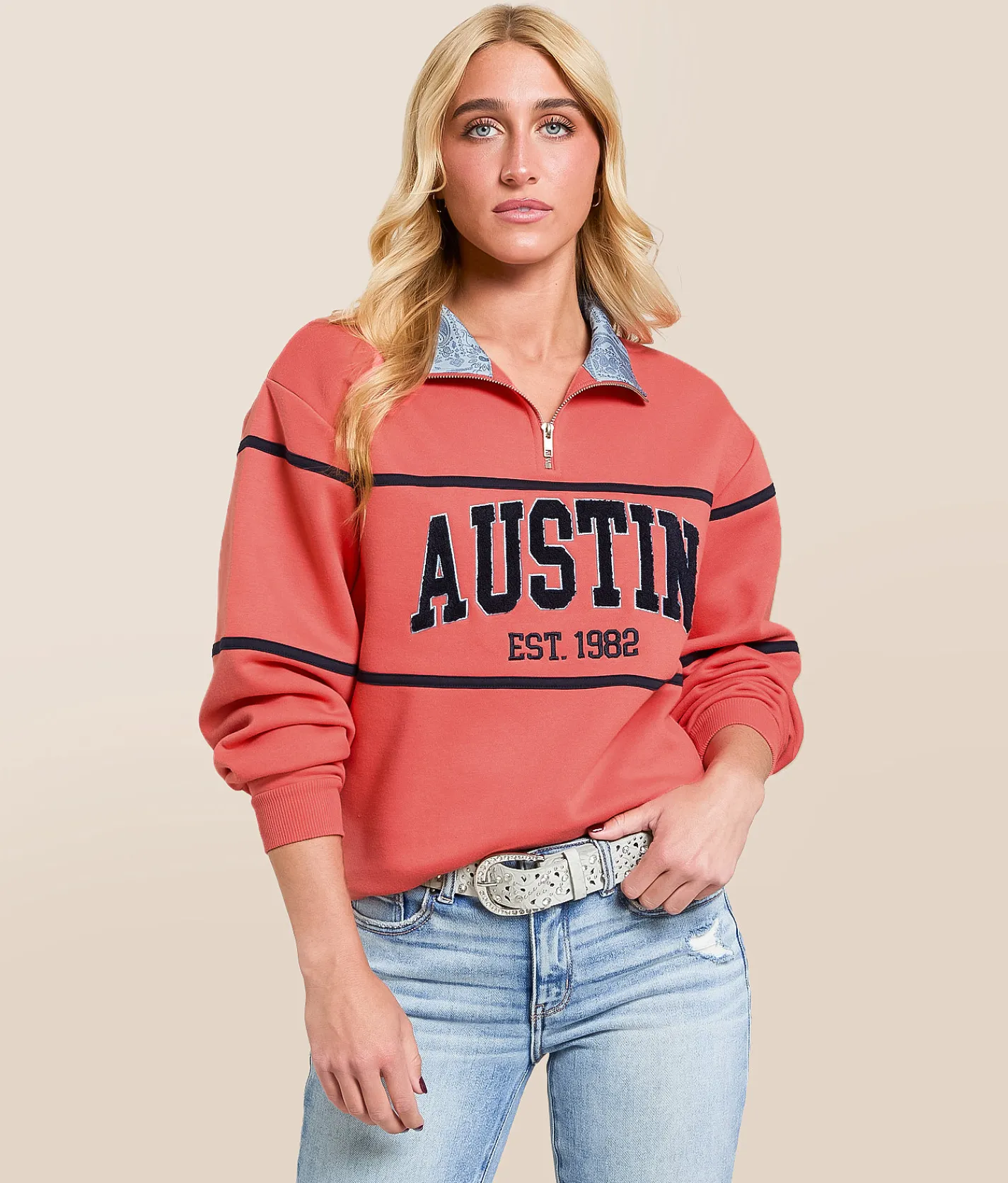 Modish Rebel Austin Quarter Zip Pullover Spiced Coral