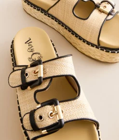 Shoes | Very G Ava Raffia Platform Sandal Cream Black