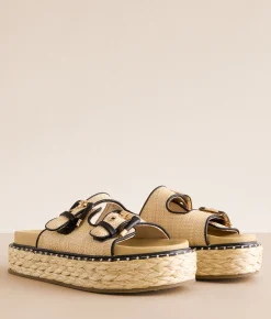 Shoes | Very G Ava Raffia Platform Sandal Cream Black