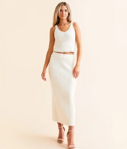 Z Supply Avni Maxi Sweater Skirt Oat Milk Clearance