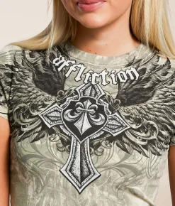 Tops | Affliction Ayala Cropped T-Shirt White