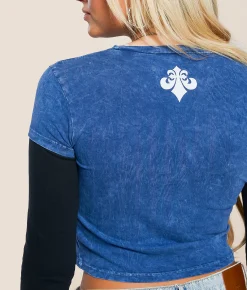 Tops | Affliction Ayelsbury Cottage Cropped T-Shirt Indigo Blue Lava Wash
