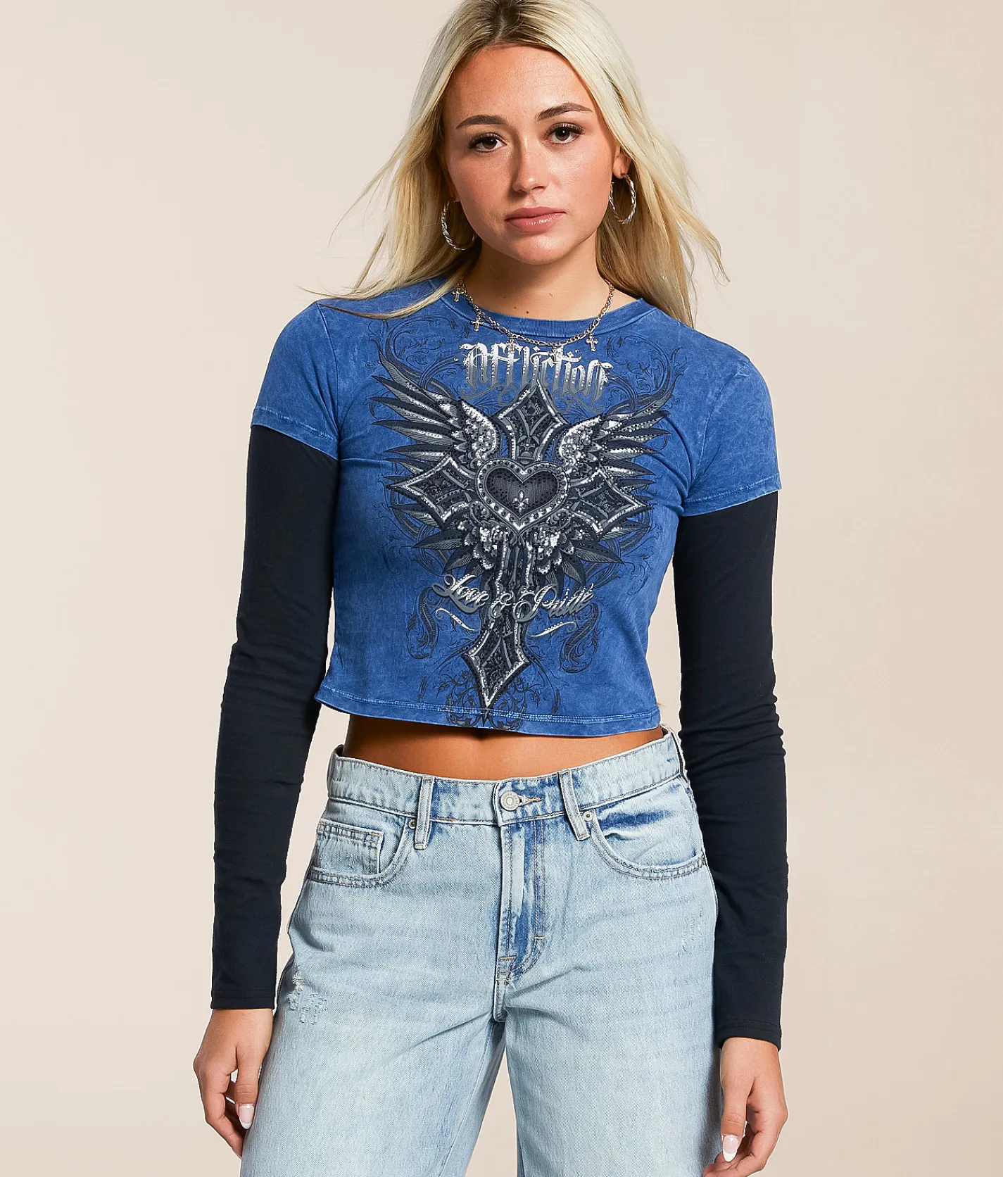 Tops | Affliction Ayelsbury Cottage Cropped T-Shirt Indigo Blue Lava Wash