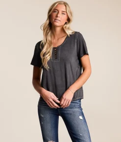 Tops | White Crow Ayla Lace-Up Top Pine Bark