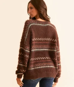 BKE Aztec Eyelash Sweater Choc Cream Best