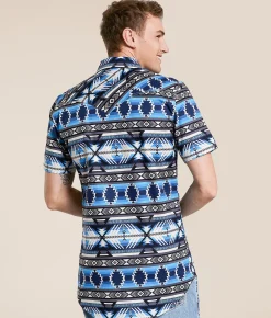 Rock & Roll Denim Aztec Stretch Shirt Blue New