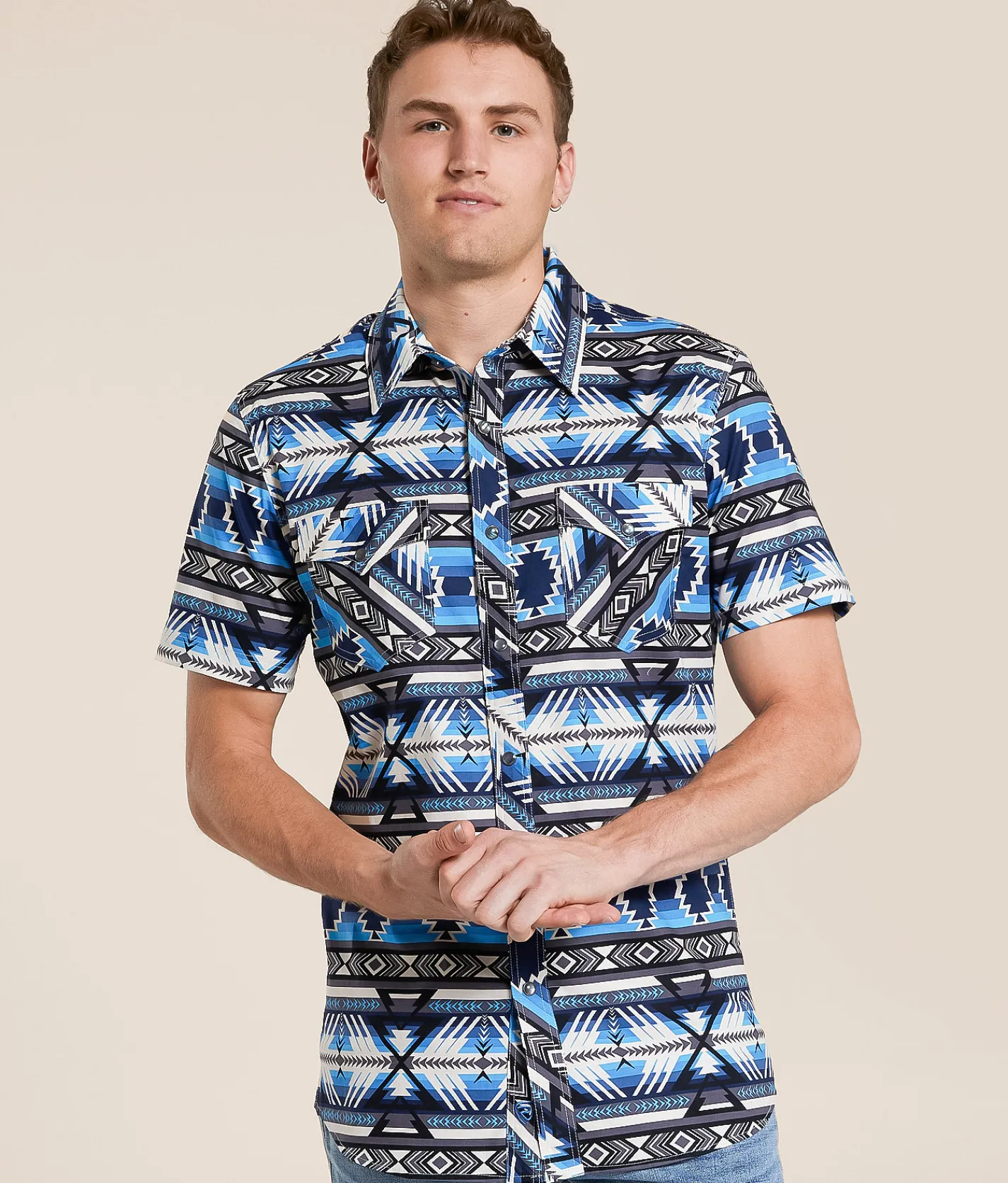 Rock & Roll Denim Aztec Stretch Shirt Blue New