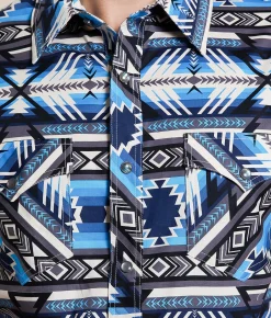 Rock & Roll Denim Aztec Stretch Shirt Blue New