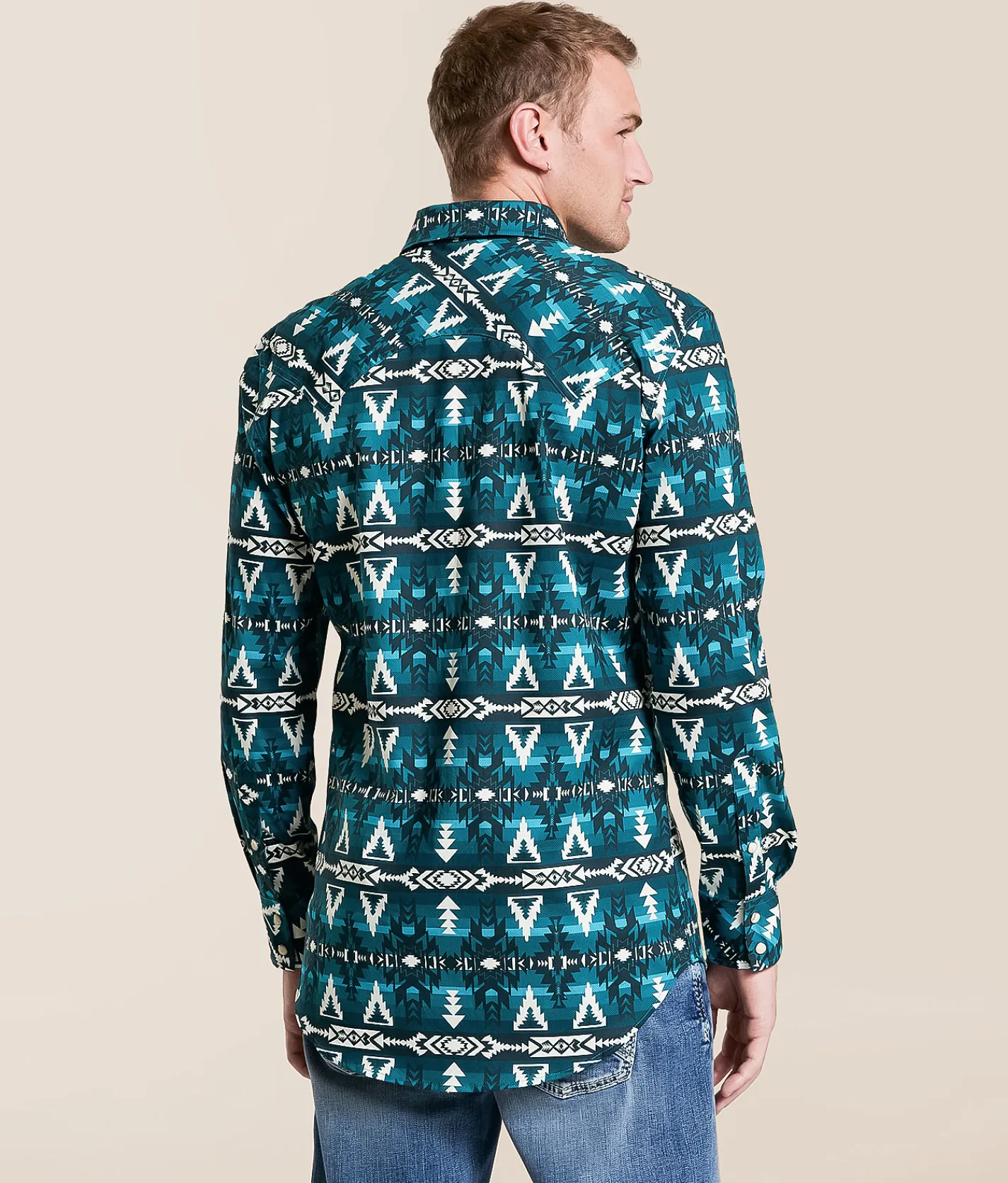 Rock & Roll Denim Aztec Stretch Shirt Caribbean New