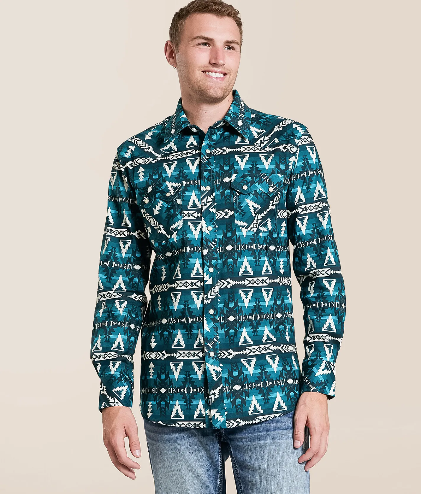 Rock & Roll Denim Aztec Stretch Shirt Caribbean New