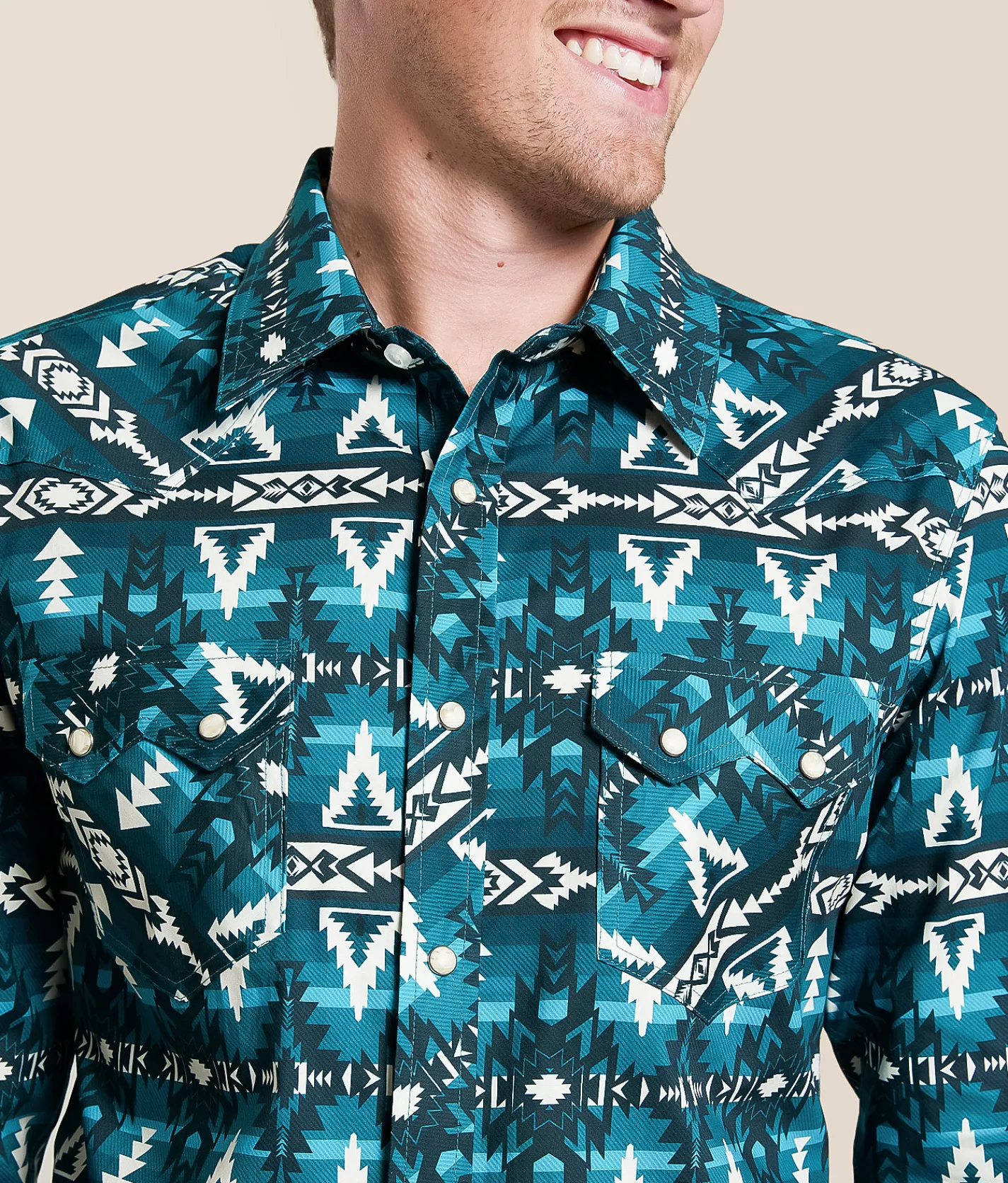 Rock & Roll Denim Aztec Stretch Shirt Caribbean New