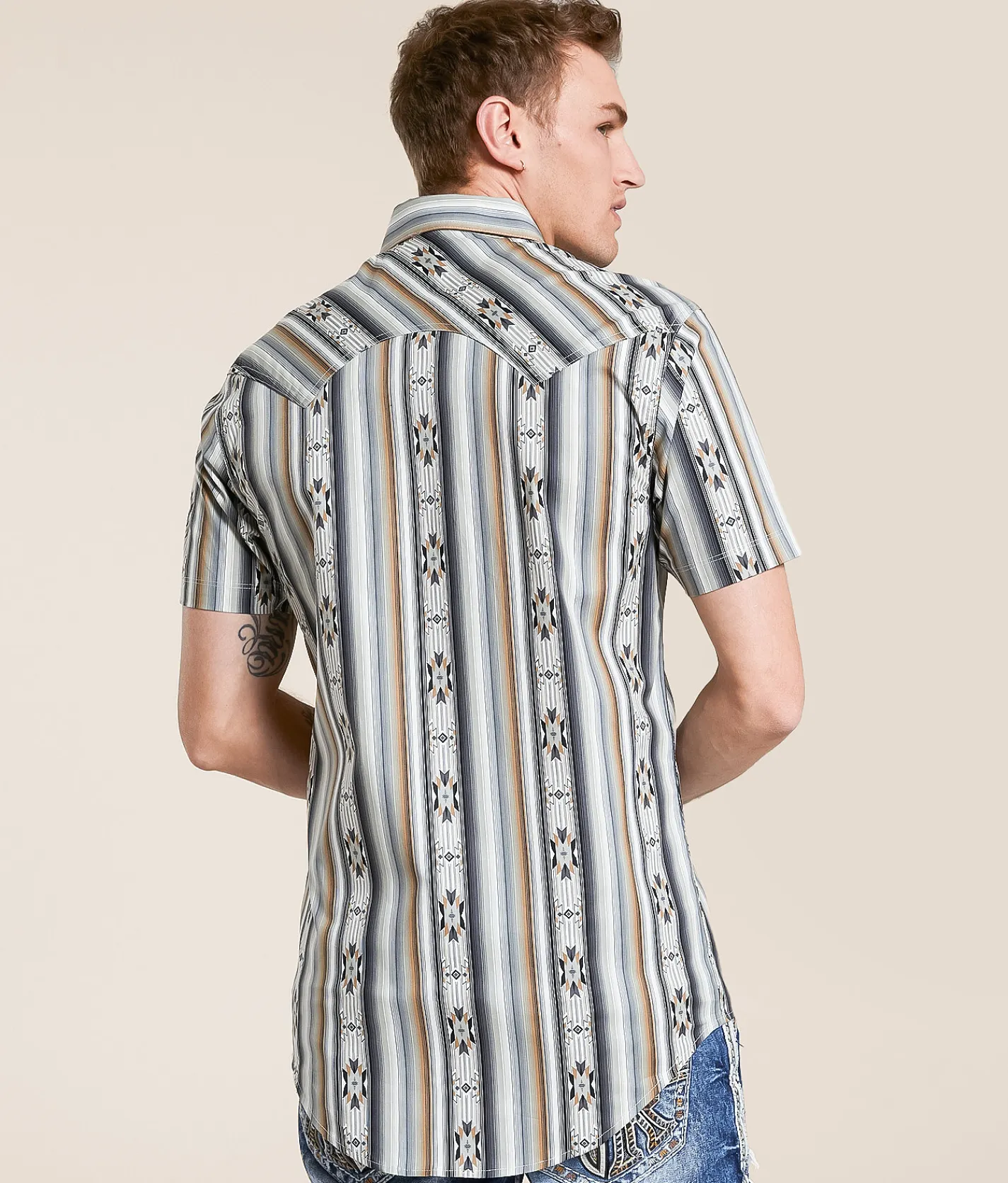 Rock & Roll Denim Aztec Striped Stretch Shirt Black Online