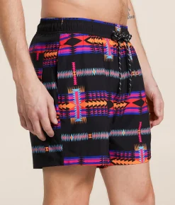 Bottoms|Swimwear | Rock & Roll Denim Aztec Swim Trunks Black
