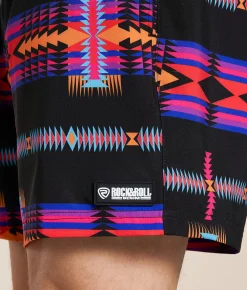Bottoms|Swimwear | Rock & Roll Denim Aztec Swim Trunks Black