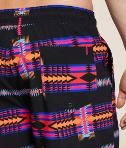 Bottoms|Swimwear | Rock & Roll Denim Aztec Swim Trunks Black