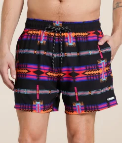 Bottoms|Swimwear | Rock & Roll Denim Aztec Swim Trunks Black