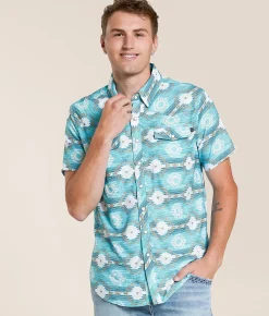 Rock & Roll Denim Aztec TEK Stretch Shirt Turquoise New