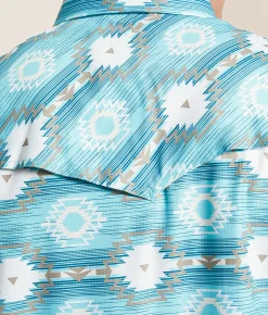 Rock & Roll Denim Aztec TEK Stretch Shirt Turquoise New
