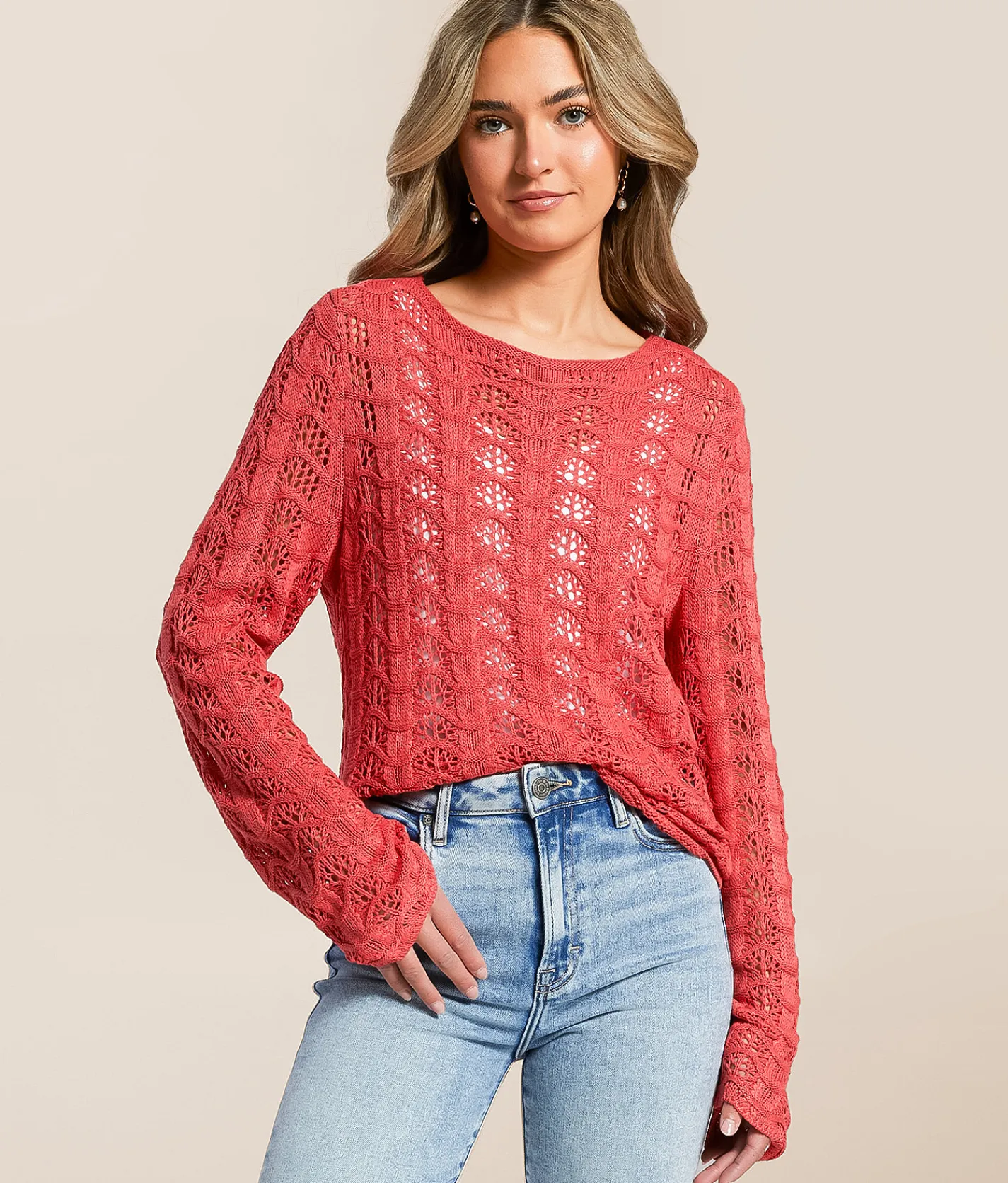 Tops | Z Supply Azura Crochet Sweater Persimmon