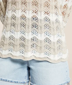 Tops | Z Supply Azura Striped Crochet Sweater Panna Cotta