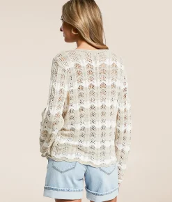 Tops | Z Supply Azura Striped Crochet Sweater Panna Cotta