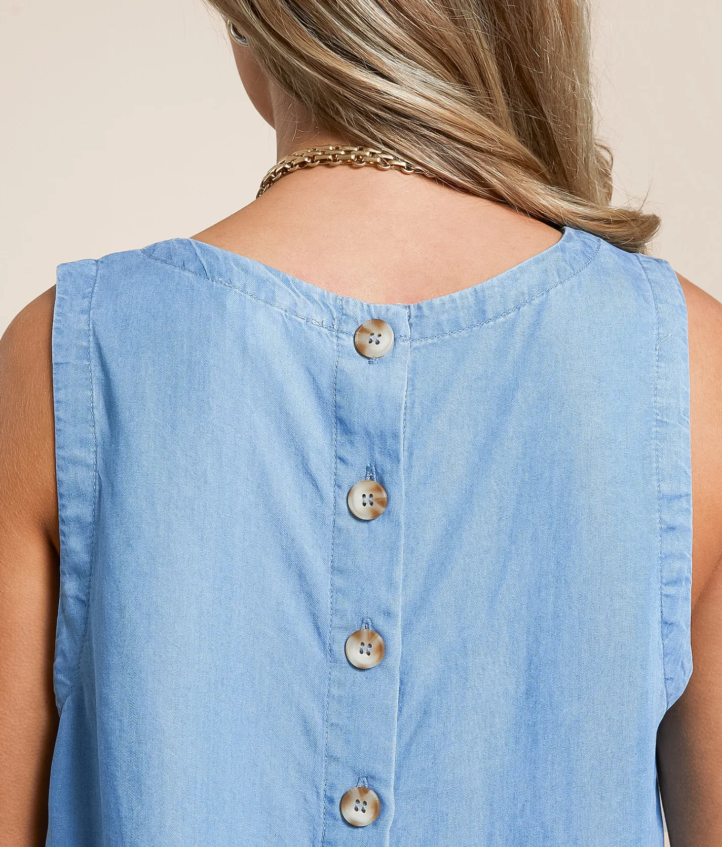 Blu Pepper Back Button Chambray Tank Top Blue Outlet