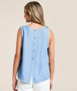 Blu Pepper Back Button Chambray Tank Top Blue Outlet