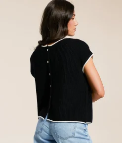Blu Pepper Back Button Sweater Black New
