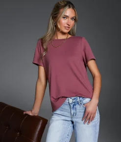 Tops | Buckle Black Back Cut-Out T-Shirt Rose Brown