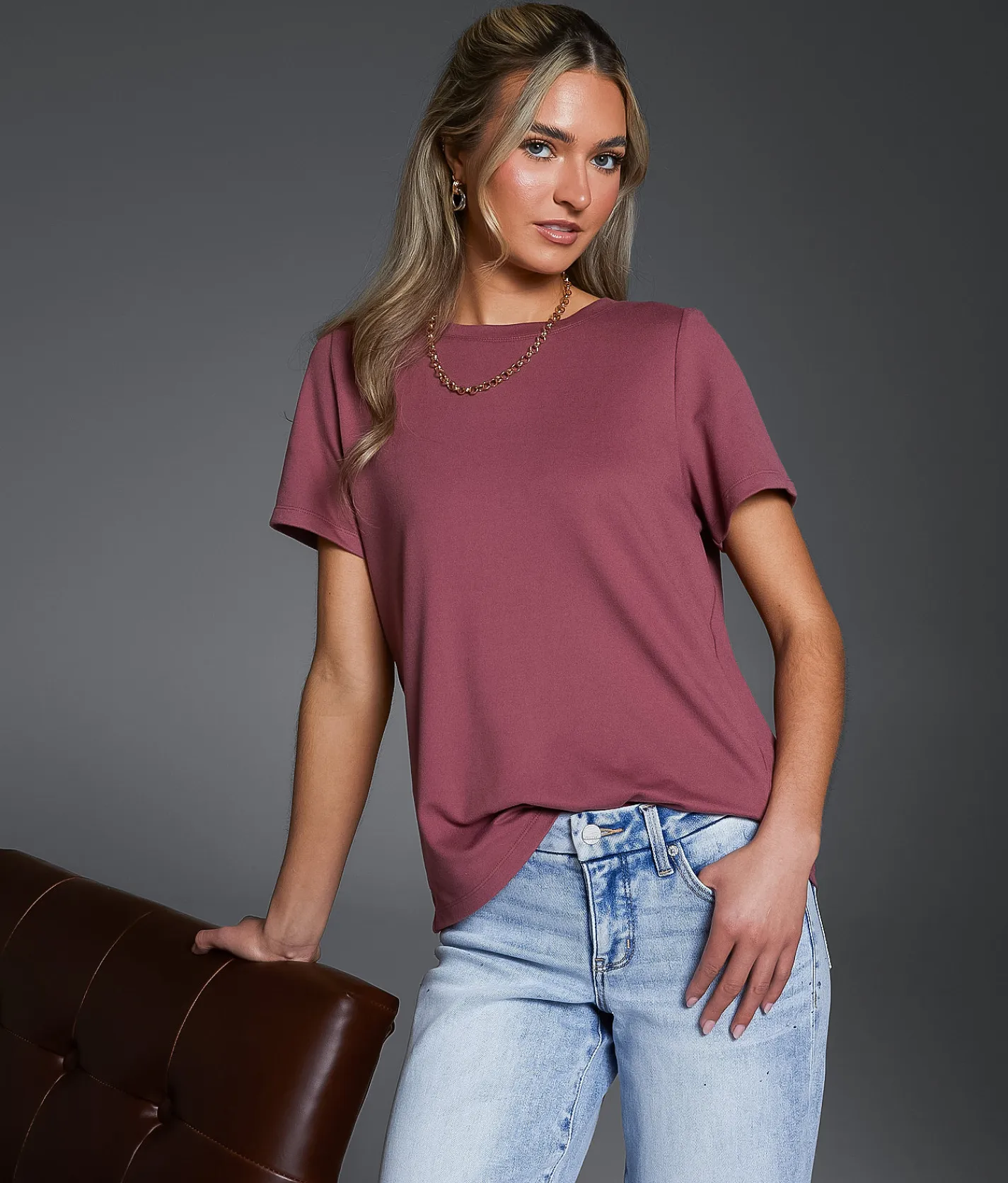 Tops | Buckle Black Back Cut-Out T-Shirt Rose Brown
