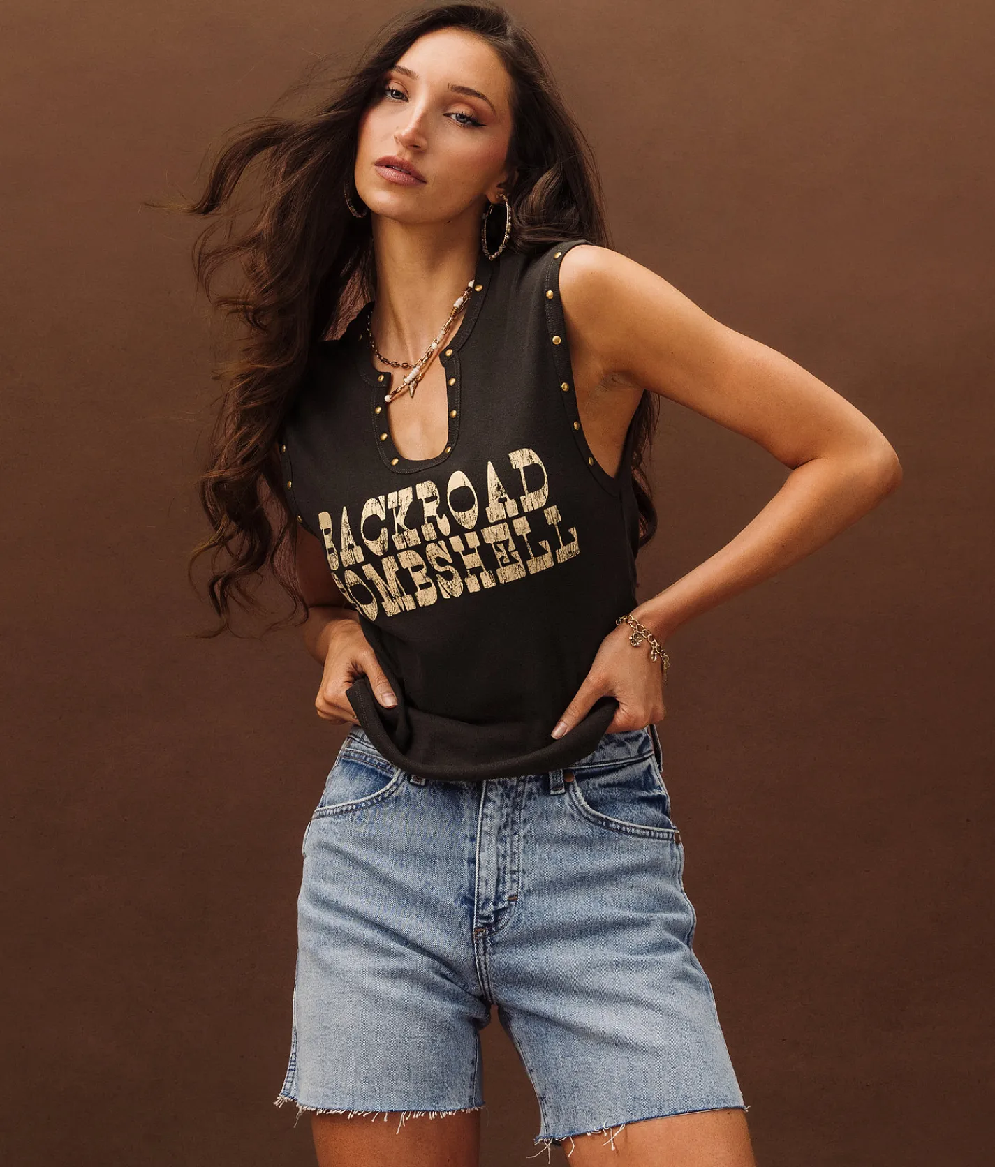 Tops | Sterling & Stitch Backroad Bombshell Tank Top Washed Black