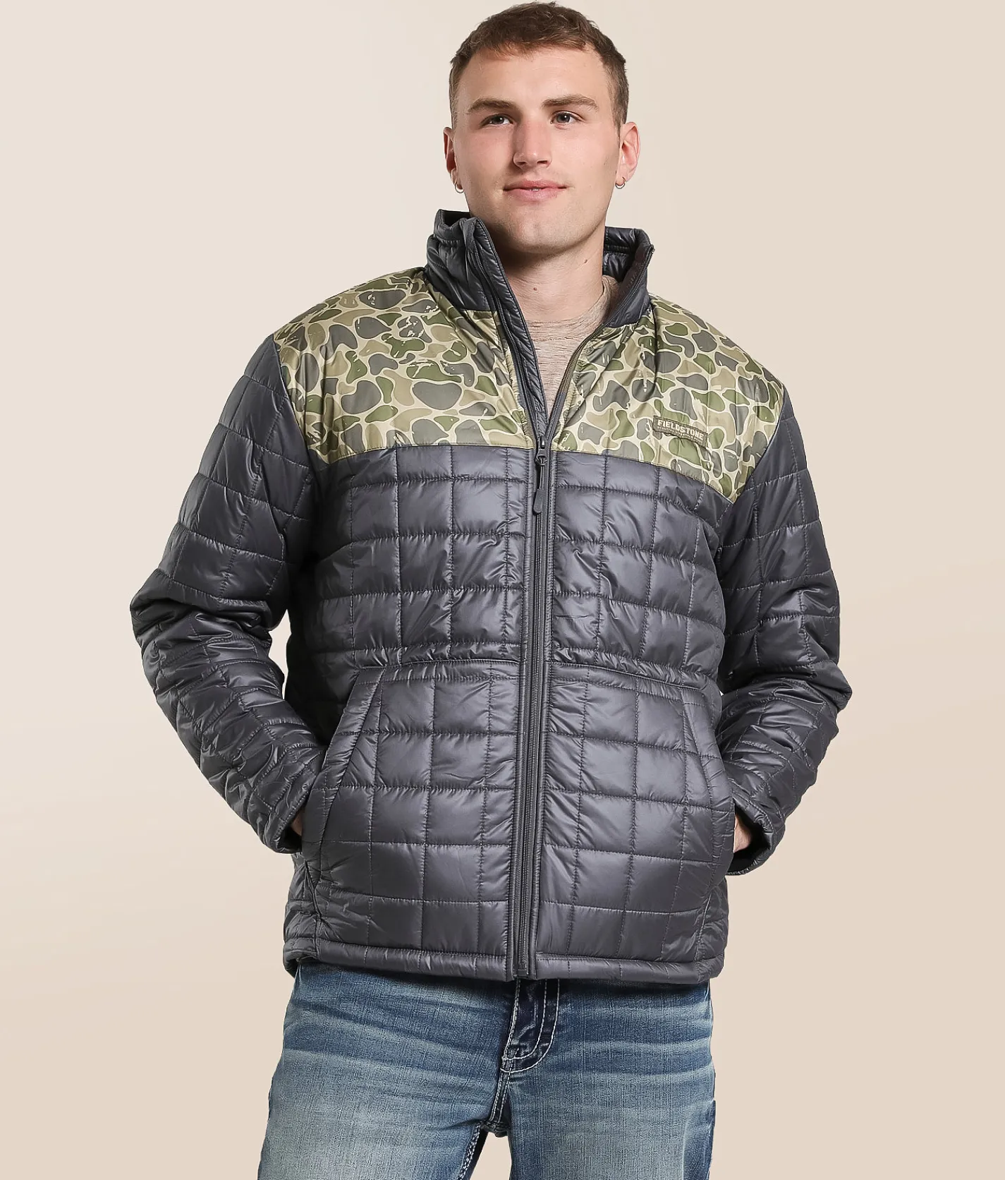 Tops|Coats & Jackets | Fieldstone Backwoods Camo Quilted Jacket Camo Dark Grey