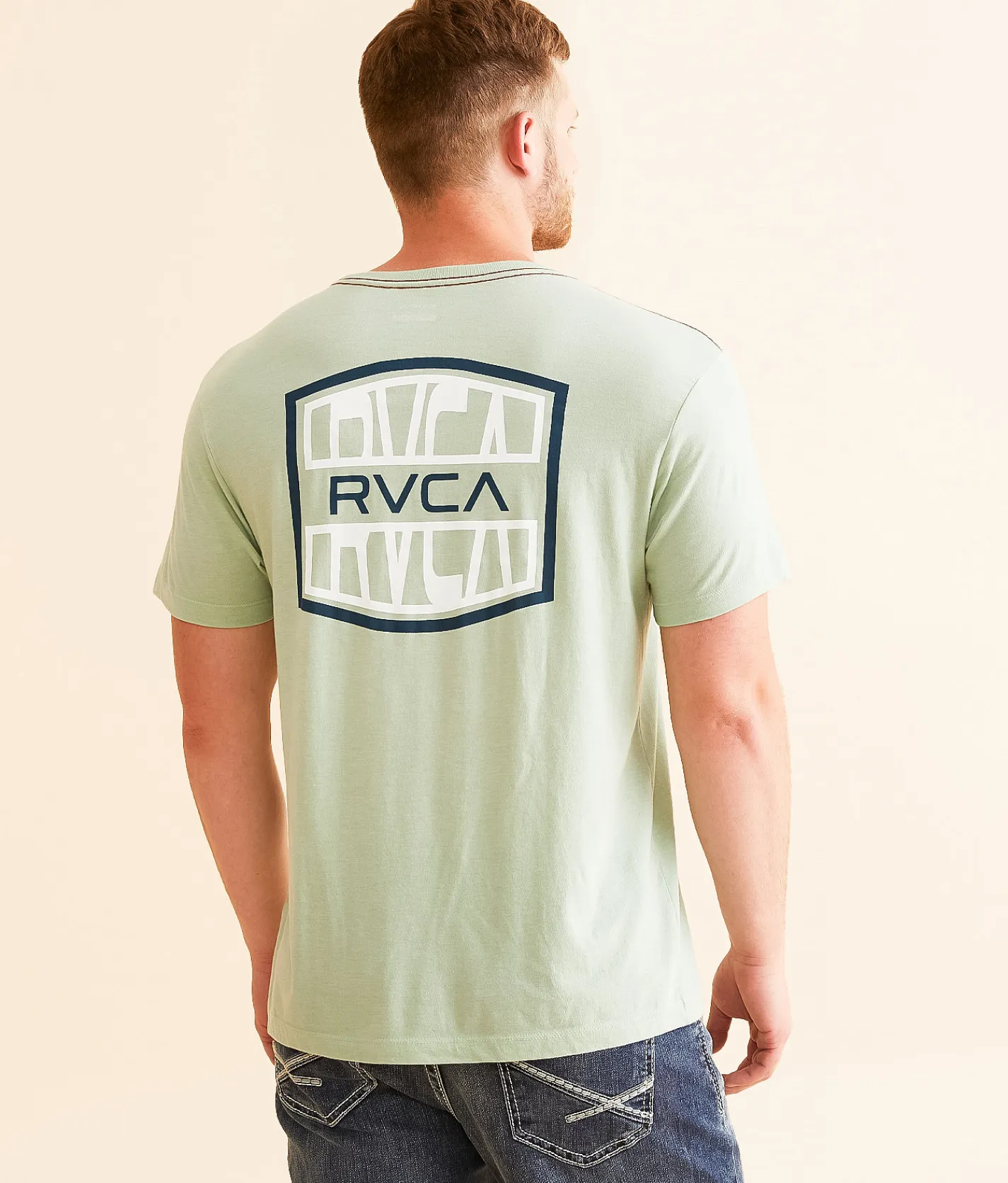 RVCA Badge Split T-Shirt Granite Green New