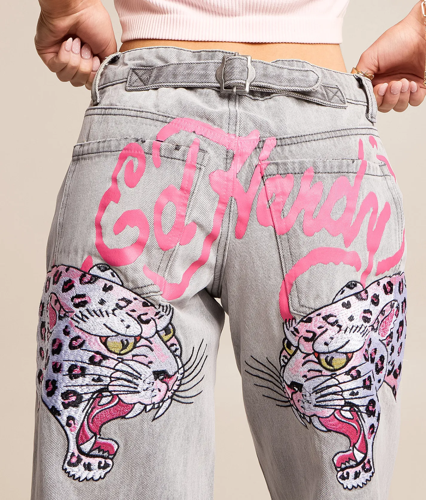 Ed Hardy Baggy Wide Leg Jean Light Grey Outlet
