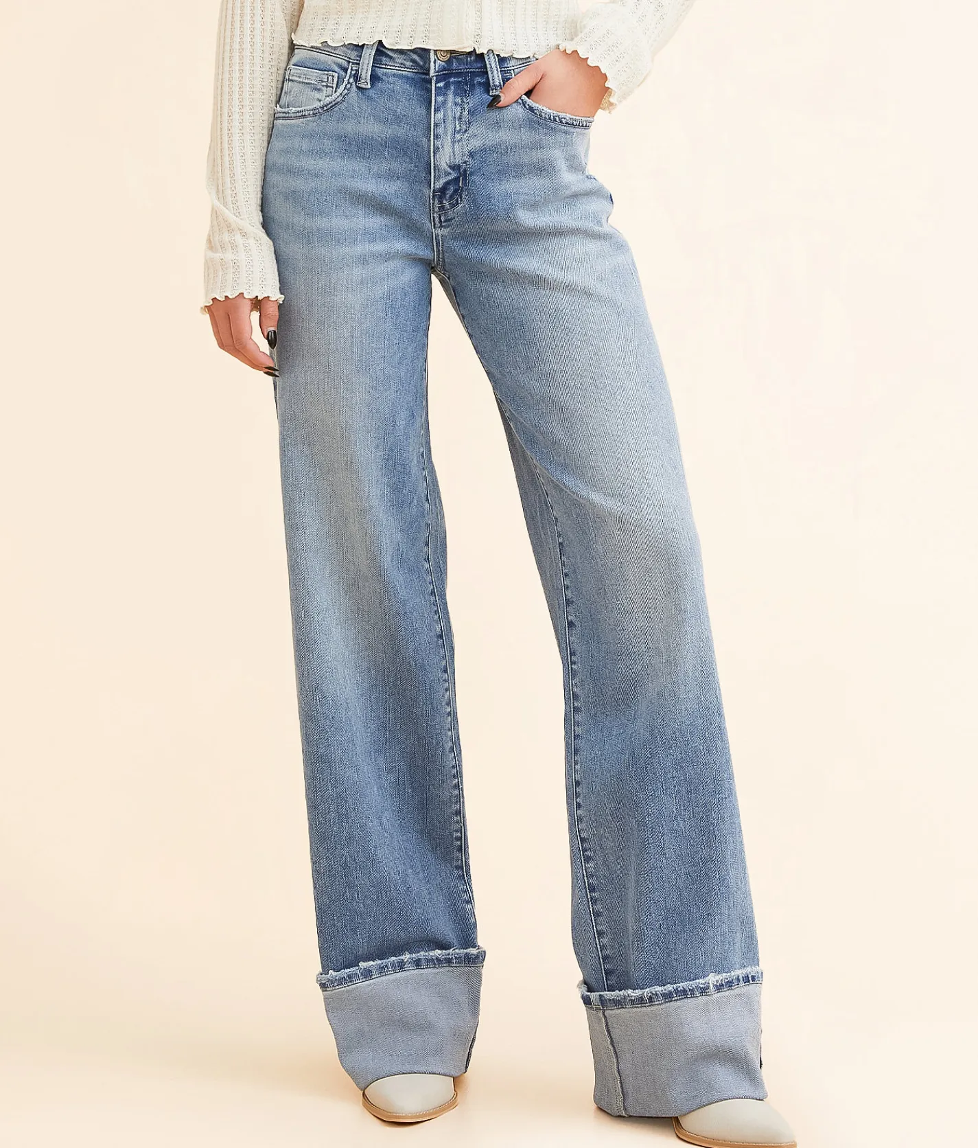 Flying Monkey Baggy Wide Leg Stretch Cuffed Jean Acrobatic Hot