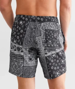 Maven Co-op Bandana Swim Trunks Black White New