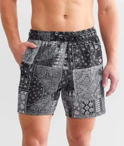 Maven Co-op Bandana Swim Trunks Black White New