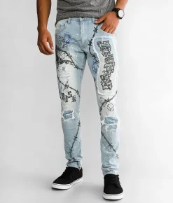 Smoke Rise® Barbed Wire Taper Stretch Jean Speckle Blue Sale