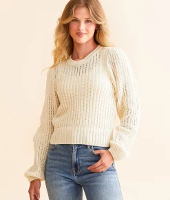 Z Supply Bardot Cropped Sweater Sea Salt New