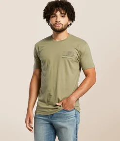 Honey Hole® Bass Flag T-Shirt Light Olive Hot