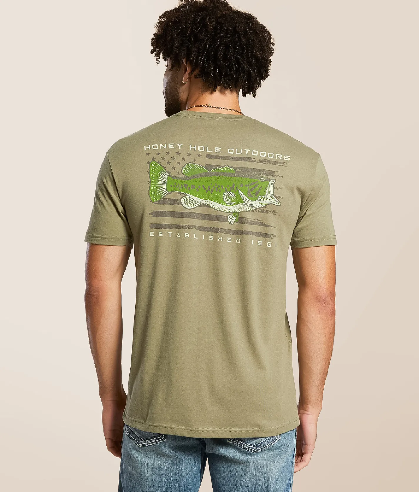 Honey Hole® Bass Flag T-Shirt Light Olive Hot