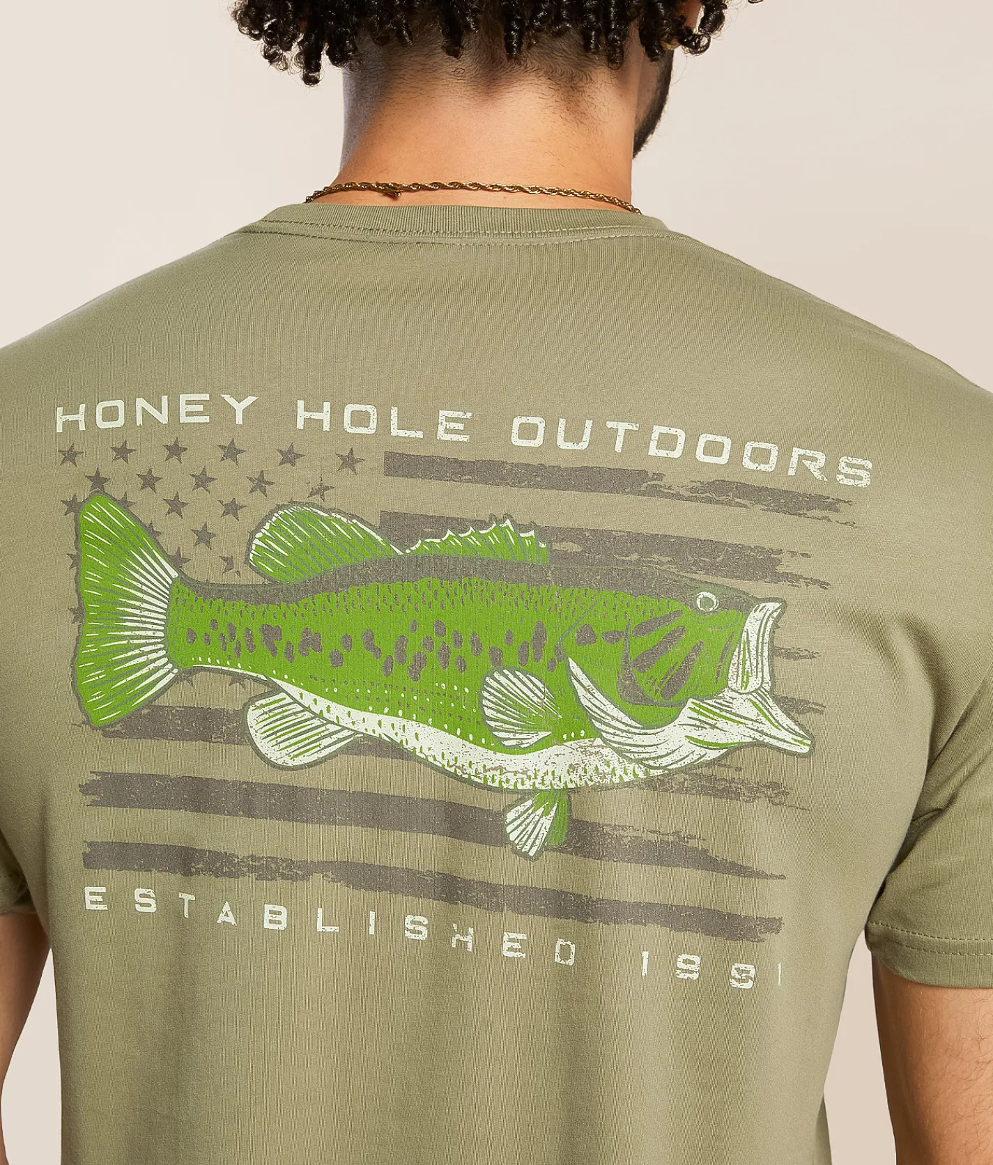 Honey Hole® Bass Flag T-Shirt Light Olive Hot