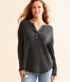 White Crow Baylee Waffle Knit Top Black Outlet