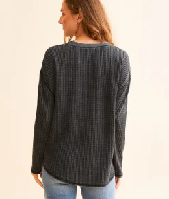 White Crow Baylee Waffle Knit Top Black Outlet