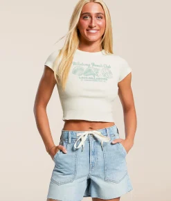 Billabong Beach Club Cropped Baby T-Shirt White Cap New