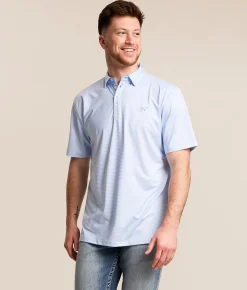 Tops|Activewear | Fieldstone Bentley Striped Performance Polo Cornflower